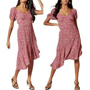 NWT Lottie and Holly Boho Gypsy Asymmetrical Hem Puff Sleeve Midi Dress